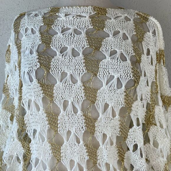 EUC Mechant Womens Woven White and Gold 3/4 Sleeve Sweater Size S - Picture 2 of 6